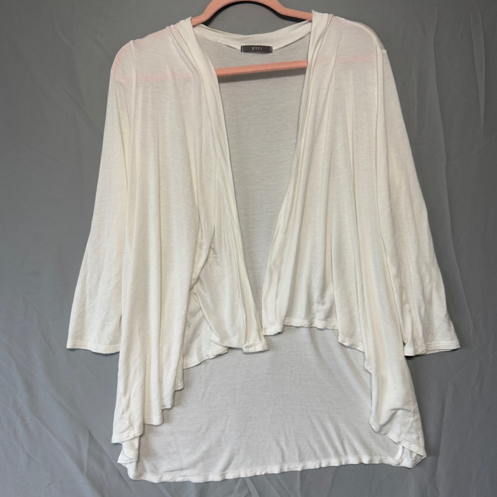 Gyft Womens White Open Front Cardigan Size M Waterfall Fairy Beach Tropical